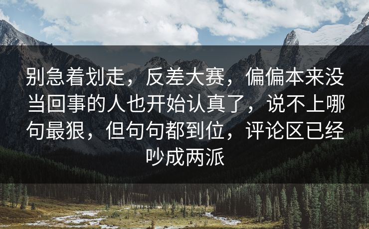 别急着划走，反差大赛，偏偏本来没当回事的人也开始认真了，说不上哪句最狠，但句句都到位，评论区已经吵成两派